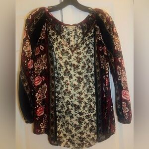 Lucky Brand Floral Blouse - Red, Black, and Cream